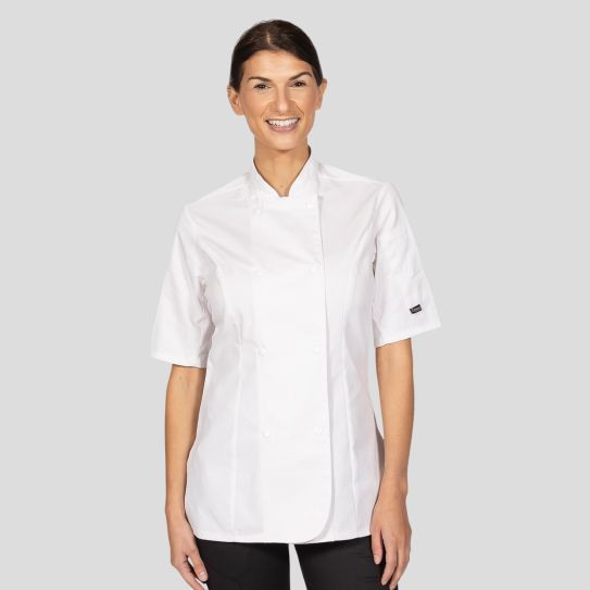 Dennys womens fitted short sleeve chef jacket